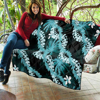 Puakenikeni Maile Lei Quilt Frangipani Turquoise Tropical Leaves LT01 - Polynesian Pride