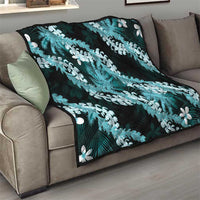 Puakenikeni Maile Lei Quilt Frangipani Turquoise Tropical Leaves LT01 - Polynesian Pride