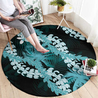Puakenikeni Maile Lei Round Carpet Frangipani Turquoise Tropical Leaves LT01 - Polynesian Pride