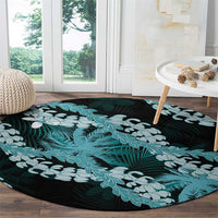 Puakenikeni Maile Lei Round Carpet Frangipani Turquoise Tropical Leaves LT01 - Polynesian Pride