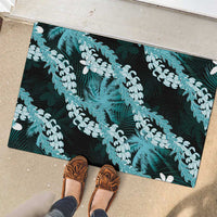 Puakenikeni Maile Lei Rubber Doormat Frangipani Turquoise Tropical Leaves LT01 - Polynesian Pride