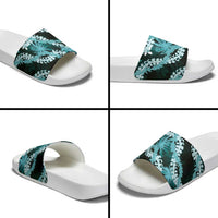 Puakenikeni Maile Lei Slide Sandals Frangipani Turquoise Tropical Leaves LT01 - Polynesian Pride