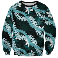 Puakenikeni Maile Lei Sweatshirt Frangipani Turquoise Tropical Leaves LT01 Unisex Turquoise - Polynesian Pride