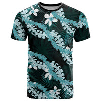 Puakenikeni Maile Lei T Shirt Frangipani Turquoise Tropical Leaves LT01 Turquoise - Polynesian Pride