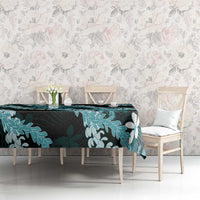 Puakenikeni Maile Lei Tablecloth Frangipani Turquoise Tropical Leaves LT01 - Polynesian Pride