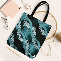 Puakenikeni Maile Lei Tote Bag Frangipani Turquoise Tropical Leaves LT01 Black Strap One Size Turquoise - Polynesian Pride