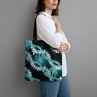 Puakenikeni Maile Lei Tote Bag Frangipani Turquoise Tropical Leaves LT01 - Polynesian Pride
