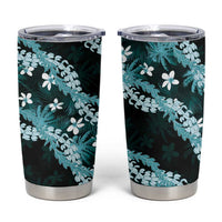Puakenikeni Maile Lei Tumbler Cup Frangipani Turquoise Tropical Leaves LT01 Turquoise - Polynesian Pride