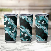 Puakenikeni Maile Lei Tumbler Cup Frangipani Turquoise Tropical Leaves LT01 - Polynesian Pride