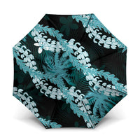 Puakenikeni Maile Lei Umbrella Frangipani Turquoise Tropical Leaves LT01 One Size Folded 11.42 inch Opened Diameter 37.4 inch Turquoise - Polynesian Pride