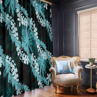 Puakenikeni Maile Lei Window Curtain Frangipani Turquoise Tropical Leaves LT01 - Polynesian Pride
