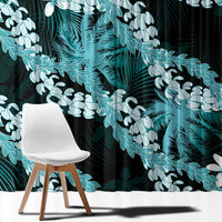 Puakenikeni Maile Lei Window Curtain Frangipani Turquoise Tropical Leaves LT01 - Polynesian Pride