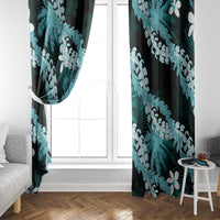 Puakenikeni Maile Lei Window Curtain Frangipani Turquoise Tropical Leaves LT01 - Polynesian Pride