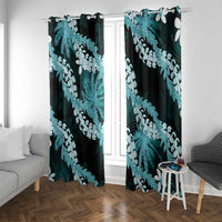 Puakenikeni Maile Lei Window Curtain Frangipani Turquoise Tropical Leaves LT01 With Grommets Turquoise - Polynesian Pride