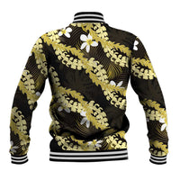 Puakenikeni Maile Lei Baseball Jacket Frangipani Yellow Tropical Leaves LT01 - Polynesian Pride