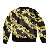 Puakenikeni Maile Lei Bomber Jacket Frangipani Yellow Tropical Leaves LT01 - Polynesian Pride