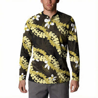 Puakenikeni Maile Lei Button Sweatshirt Frangipani Yellow Tropical Leaves LT01 - Polynesian Pride