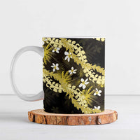 Puakenikeni Maile Lei Ceramic Mug Frangipani Yellow Tropical Leaves LT01 Yellow - Polynesian Pride