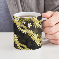 Puakenikeni Maile Lei Ceramic Mug Frangipani Yellow Tropical Leaves LT01 - Polynesian Pride