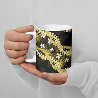 Puakenikeni Maile Lei Ceramic Mug Frangipani Yellow Tropical Leaves LT01 - Polynesian Pride