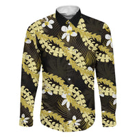 Puakenikeni Maile Lei Family Matching Long Sleeve Bodycon Dress and Hawaiian Shirt Frangipani Yellow Tropical Leaves