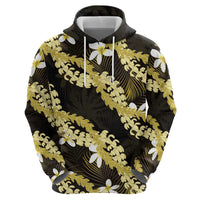 Puakenikeni Maile Lei Hoodie Frangipani Yellow Tropical Leaves