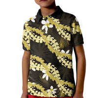Puakenikeni Maile Lei Kid Polo Shirt Frangipani Yellow Tropical Leaves LT01 Kid Yellow - Polynesian Pride