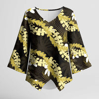 Puakenikeni Maile Lei Kimono Sleeve Blouse Frangipani Yellow Tropical Leaves LT01 Female Yellow - Polynesian Pride