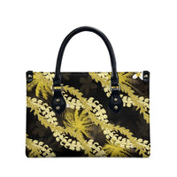 Puakenikeni Maile Lei Leather Bag Frangipani Yellow Tropical Leaves LT01 - Polynesian Pride