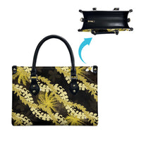 Puakenikeni Maile Lei Leather Bag Frangipani Yellow Tropical Leaves LT01 - Polynesian Pride