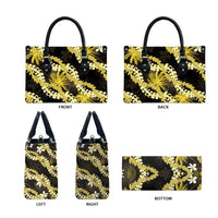 Puakenikeni Maile Lei Leather Bag Frangipani Yellow Tropical Leaves LT01 - Polynesian Pride