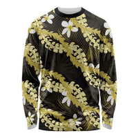 Puakenikeni Maile Lei Long Sleeve Shirt Frangipani Yellow Tropical Leaves LT01 Unisex Yellow - Polynesian Pride