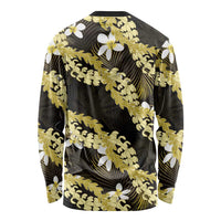 Puakenikeni Maile Lei Long Sleeve Shirt Frangipani Yellow Tropical Leaves LT01 - Polynesian Pride