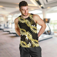 Puakenikeni Maile Lei Men Tank Top Frangipani Yellow Tropical Leaves LT01 Yellow - Polynesian Pride