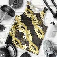 Puakenikeni Maile Lei Men Tank Top Frangipani Yellow Tropical Leaves LT01 - Polynesian Pride