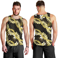 Puakenikeni Maile Lei Men Tank Top Frangipani Yellow Tropical Leaves LT01 - Polynesian Pride