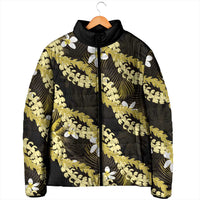 Puakenikeni Maile Lei Padded Jacket Frangipani Yellow Tropical Leaves LT01 - Polynesian Pride