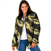 Puakenikeni Maile Lei Padded Jacket Frangipani Yellow Tropical Leaves LT01 Women Yellow - Polynesian Pride