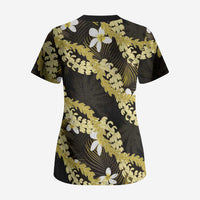 Puakenikeni Maile Lei Scrub Top Frangipani Yellow Tropical Leaves LT01 - Polynesian Pride