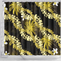 Puakenikeni Maile Lei Shower Curtain Frangipani Yellow Tropical Leaves LT01 - Polynesian Pride