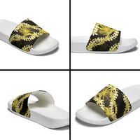 Puakenikeni Maile Lei Slide Sandals Frangipani Yellow Tropical Leaves LT01 - Polynesian Pride
