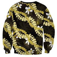 Puakenikeni Maile Lei Sweatshirt Frangipani Yellow Tropical Leaves LT01 - Polynesian Pride