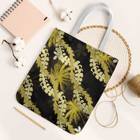 Puakenikeni Maile Lei Tote Bag Frangipani Yellow Tropical Leaves LT01 White Strap One Size Yellow - Polynesian Pride