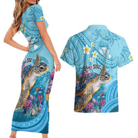 Personalized Hawaii Sea Turtle Couples Matching Short Sleeve Bodycon Dress and Hawaiian Shirt Hawaii Map Ocean Vibes LT01 - Polynesian Pride