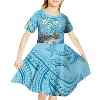 Personalized Hawaii Sea Turtle Kid Short Sleeve Dress Hawaii Map Ocean Vibes LT01 - Polynesian Pride