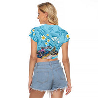Personalized Hawaii Sea Turtle Raglan Cropped T Shirt Hawaii Map Ocean Vibes LT01 - Polynesian Pride