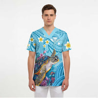 Personalized Hawaii Sea Turtle Scrub Top Hawaii Map Ocean Vibes - Polynesian Pride