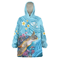 Personalized Hawaii Sea Turtle Wearable Blanket Hoodie Hawaii Map Ocean Vibes LT01 One Size Blue - Polynesian Pride