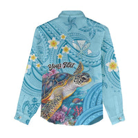 Personalized Hawaii Sea Turtle Women Casual Shirt Hawaii Map Ocean Vibes