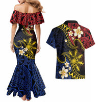 Philippines Spirit Tribal Sun Plumeria Couples Matching Mermaid Dress and Hawaiian Shirt Red And Blue Polynesian Pattern